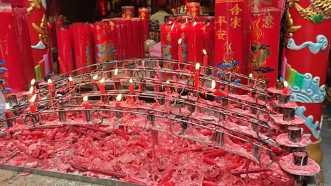 Assorted red candles Stock Footage 324595487