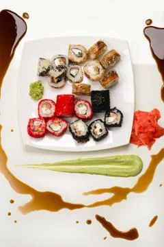 Assorted rolls on white Stock Photos