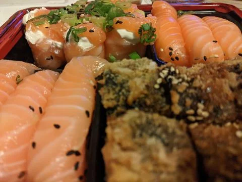 Assorted Salmon Sushi Platter Stock Photos