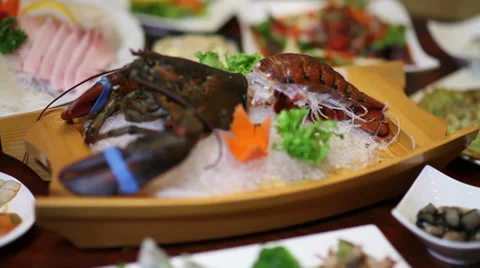 Assorted Sashimi Course: Focus Shift Highlights lobster sashimi Stockbeeldmateriaal 36269402