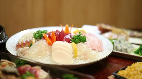 Assorted Sashimi Course: Focus Shift Highlights Stock Footage 36269574