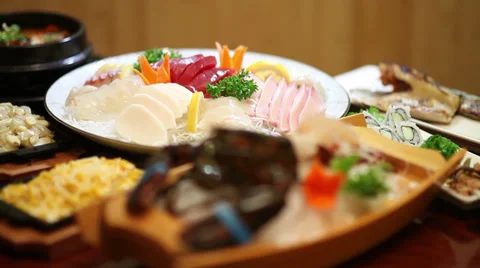 Assorted Sashimi Course: Focus Shift Highlights Stockbeeldmateriaal 36269585