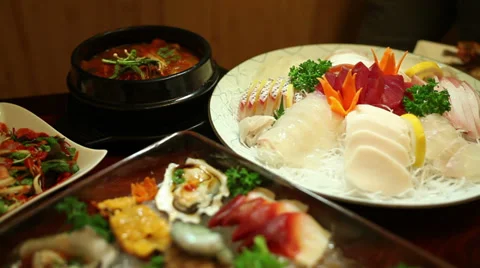 Assorted Sashimi Course: Focus Shift Highlights tilt down Stock Footage 36269593