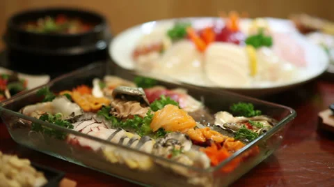 Assorted Sashimi Course: Focus Shift Highlights Stockbeeldmateriaal 36270525