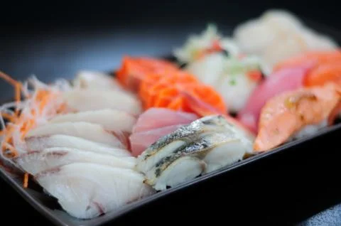 Assorted Sashimi on a Plate Stock Photos
