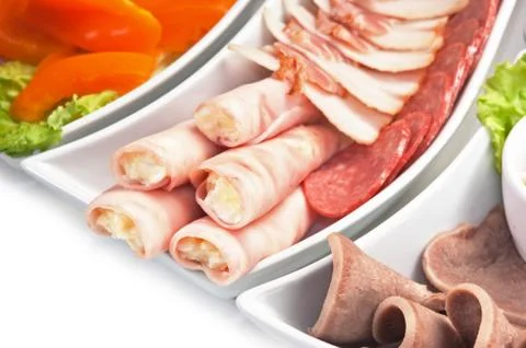 Assorted sausages and vegetables 스톡 사진