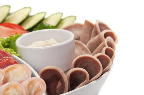 Assorted sausages and vegetables 스톡 사진