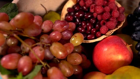 Assorted selection of fresh fruit Stock Footage 96313906