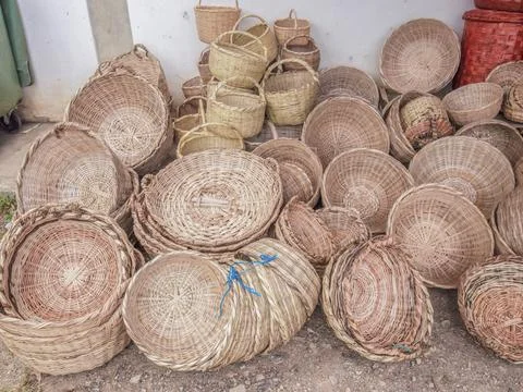An assorted selection of traditional woven baskets Stock Photos