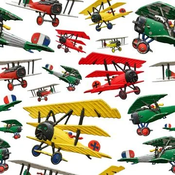 Assorted set of generic vintage First World War toy airplanes Stock Illustration