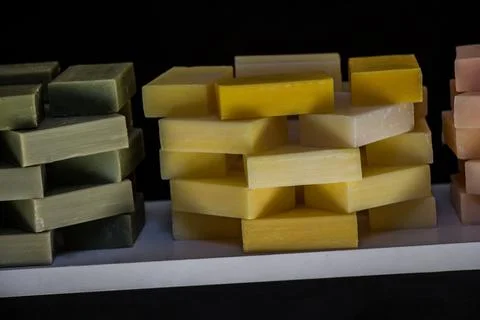 Assorted set of handmade organic soap suited for relaxing and health Stock Photos