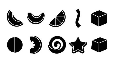 Assorted shapes and objects including food slices and cubes. Stock Illustration