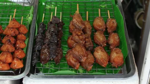 Assorted Skewered Delicacies Stock Footage 266701321