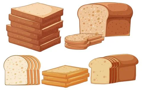 Assorted Sliced Bread Loaves and Toast Vector Illustration Illustrazione stock