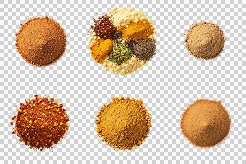 Assorted spice blend and individual spices like turmeric and chili flakes o.. Фото
