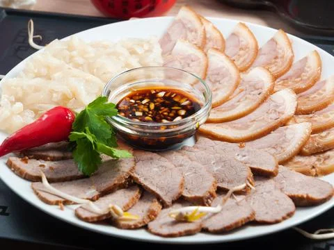 Assorted spiced beef Nu, pork Zhu and Chinese jelly Stock Photos