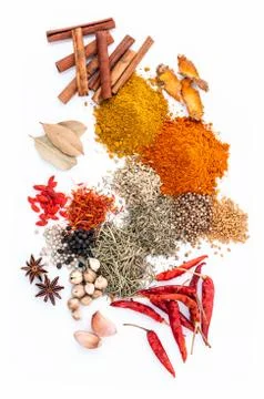 Assorted of spices black pepper ,white pepper,fenugreek,cumin ,bay leaf ,cinn Stock Photos