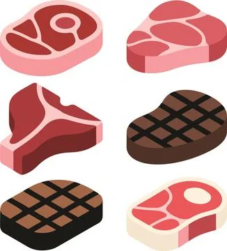 Assorted steak cuts, isometric 3D vector illustration Illustrazione stock