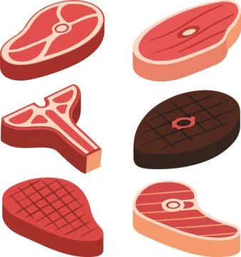 Assorted steak cuts, isometric 3D vector illustration Stock Illustration