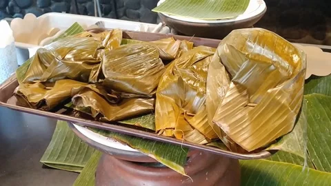 Assorted Sundanese Banana Leaf Wrapped Fish Pepes Traditional Food Stock Footage 339377444