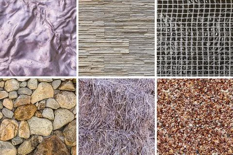 Assorted surfaces metal and straw, shell and straw design base Stock Photos