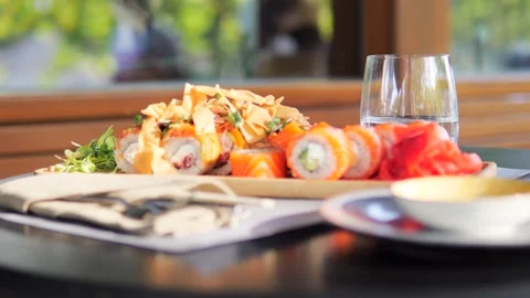 Assorted sushi and rolls on the table Stock Footage 282717249