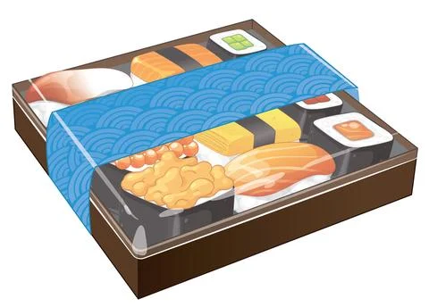 Assorted Sushi Bento Box with Salmon Nigiri and Maki Rolls Stock Illustration