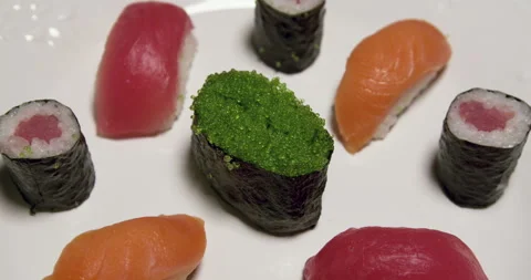Assorted Sushi With Green Caviar Stock Footage 243624737