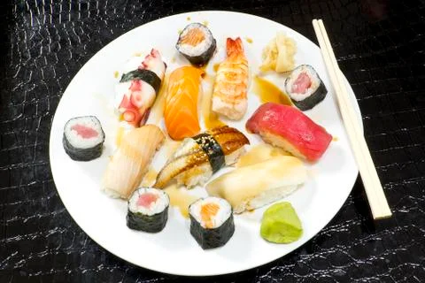 Assorted sushi platter Stock Photos