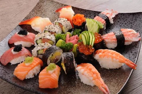 Assorted sushi platter 스톡 사진