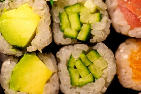 Assorted Sushi Rolls Close-Up Stock Photos
