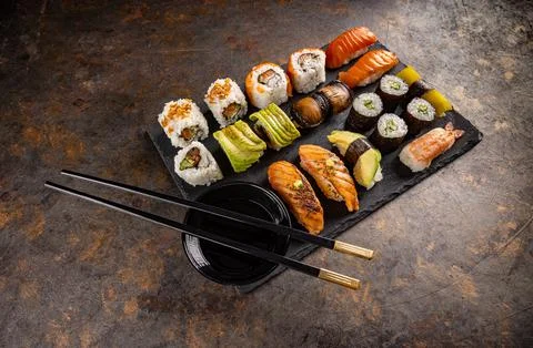 Assorted sushi set Stock Photos