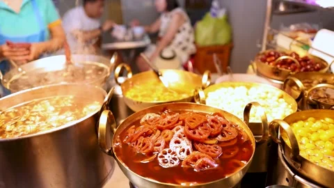 Assorted Sweet Beans in Syrup at Bangkok Street Food Stall Stock Footage 317599260