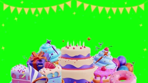Assorted Sweet Cakes and Cupcakes with Decorative Bunting Flags on a Vibrant Video stock 338370615