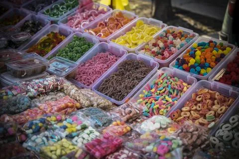 Assorted sweets at the marketplace Stock Photos