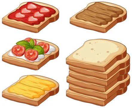 Assorted Toasted Bread Slices with Sweet and Savory Toppings Stockillustratie
