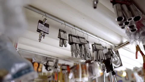 Assorted Tools Hanging in a Hardware Store for Customer Selection Video stock 331029524