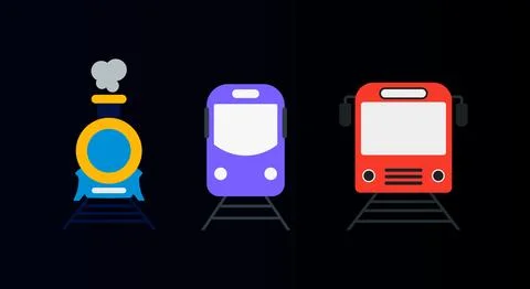 Assorted train illustrations on dark background with mass transit, transpor.. Stock Illustration