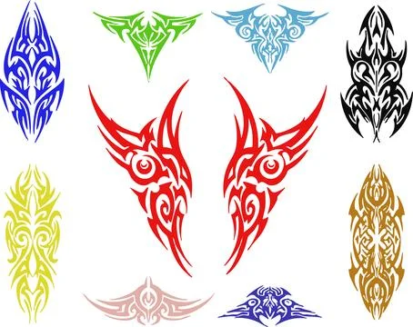 Assorted Tribal Pattern Designs in Various Colors on White Background Stock Illustration