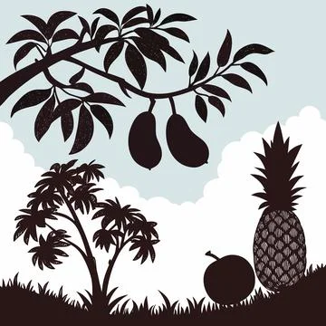 Assorted Tropical Fruit Silhouettes Vector Set for Summer Designs Stock Illustration