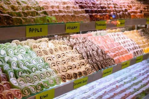Assorted Turkish Delight bars Stock Photos