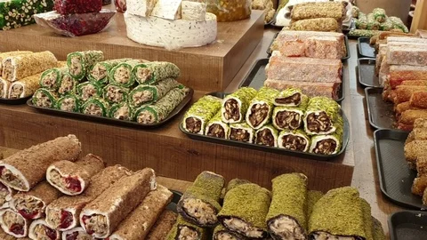 Assorted Turkish Delight bars (Sugar coated soft candy) Stock Footage 114313446