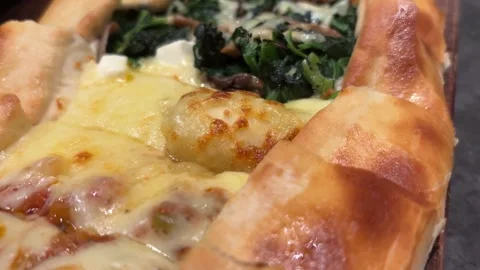 Assorted Turkish Pide (Flatbread Pizza) with Multiple Flavors, Appetizing Food Stock Footage 333049768