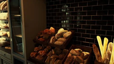 Assorted Types of Bread Displayed in a Store Case Stock Illustration