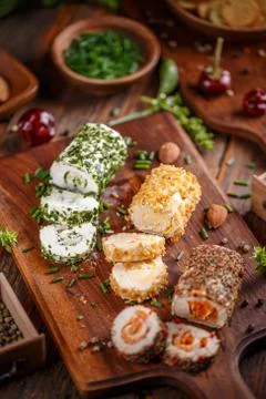 Assorted types of cottage cheese Stock Photos