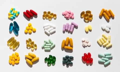 Assorted various kinds of pills. Stock Photos