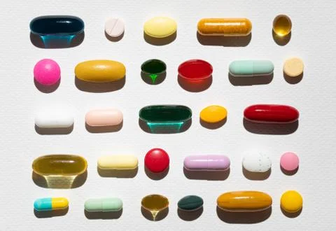 Assorted various kinds of pills. Stock Photos