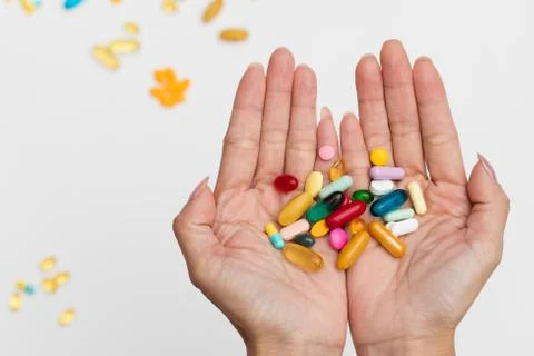 Assorted various kinds of pills. Stock Photos