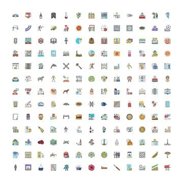 Assorted vector icons collection illustrating various concepts Stock Illustration