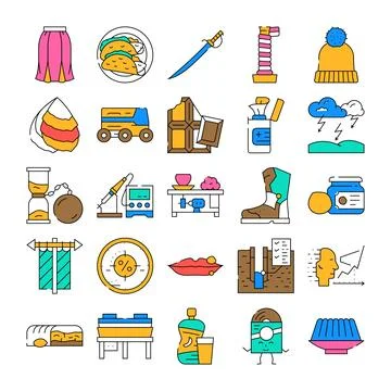 Assorted vector icons illustrating various concepts and objects Stock Illustration